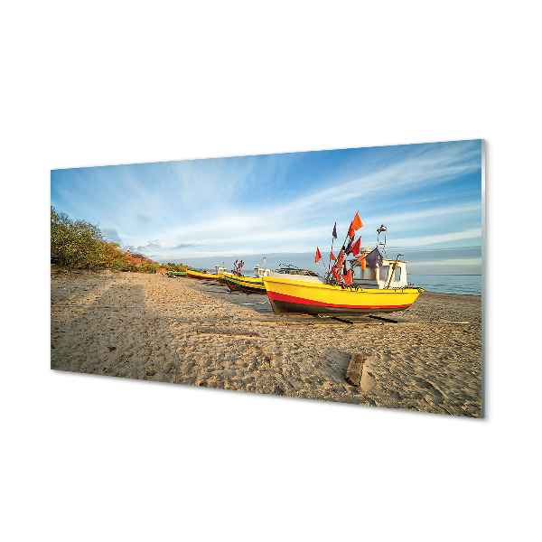 Konyhai üveg panel Gdańsk Beach csónak tenger