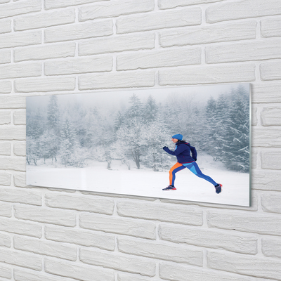 Konyhai üveg panel Forest téli hó férfi