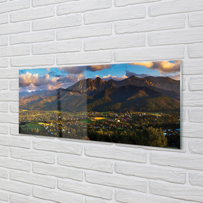 Konyhai üveg panel Mountain naplemente