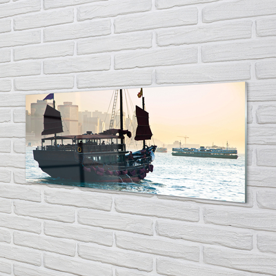 Konyhai üveg panel A hajó tenger város ég