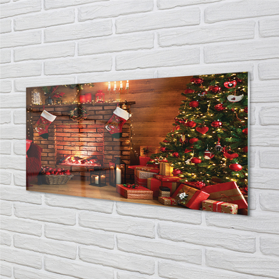 Konyhai üveg panel Karácsonyfa díszítés ajándék kandalló