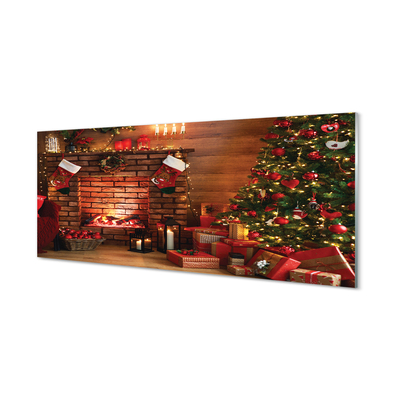Konyhai üveg panel Karácsonyfa díszítés ajándék kandalló