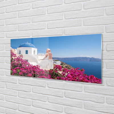 Konyhai üveg panel Görögország Virág tenger épületek