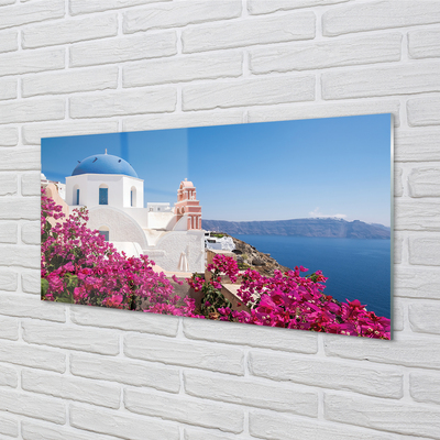 Konyhai üveg panel Görögország Virág tenger épületek