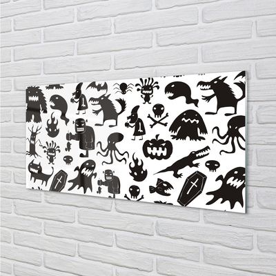 Konyhai üveg panel Fehér háttér fekete lények