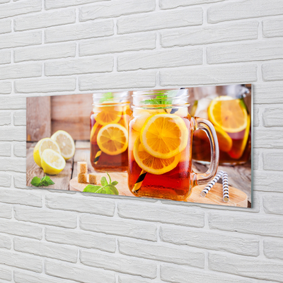 Konyhai üveg panel Hideg tea citrus szívószálak