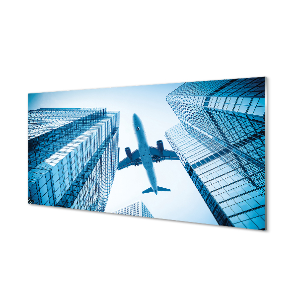 Konyhai üveg panel Épületek repülőgép ég