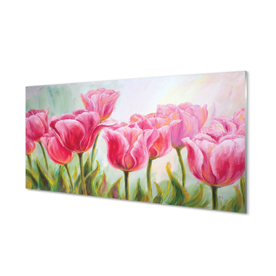 Konyhai üveg panel tulipánok kép
