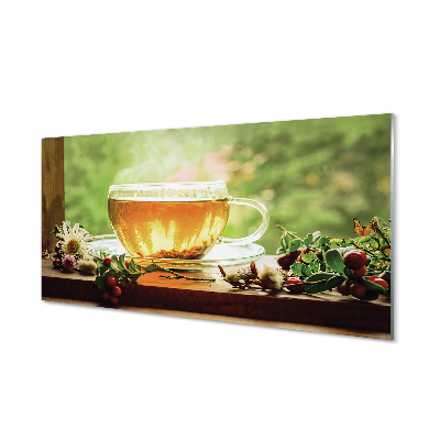 Konyhai üveg panel Forró tea gyógynövények