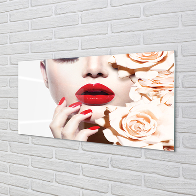 Konyhai üveg panel Roses vörös ajkak nő