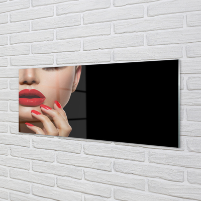 Konyhai üveg panel Nő vörös ajkak és körmök