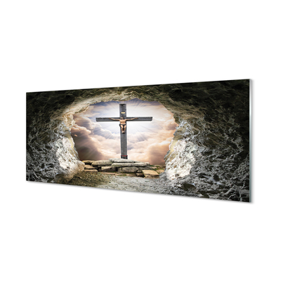 Konyhai üveg panel Cave fény kereszt Jézus