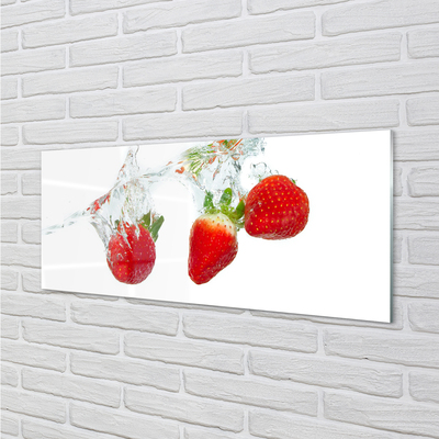 Konyhai üveg panel Víz eper fehér háttér