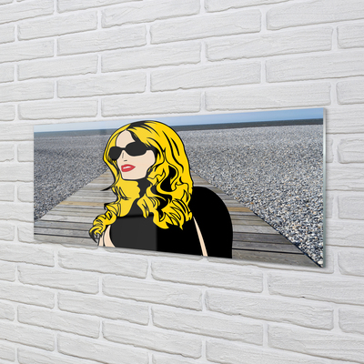 Konyhai üveg panel Nő fekete napszemüveg vörös ajkak