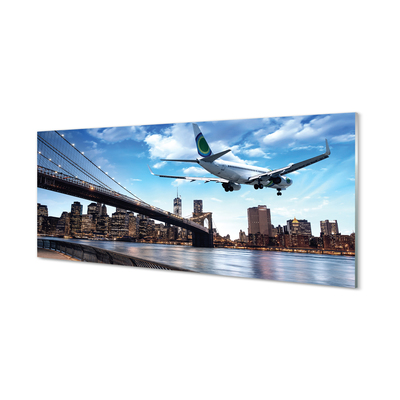 Konyhai üveg panel Repülőgép felhők város