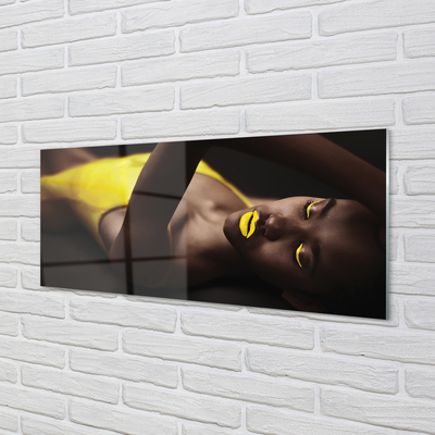Konyhai üveg panel Nő sárga szája