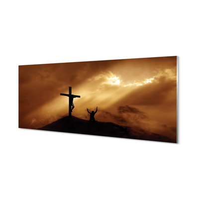 Konyhai üveg panel Jézus kereszt fény