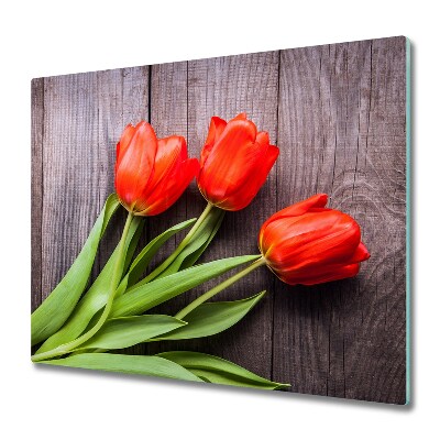 Üveg vágódeszka piros tulipánok