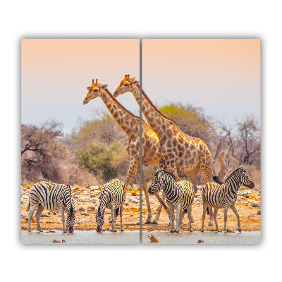 Üveg vágódeszka Zsiráfok és zebrák