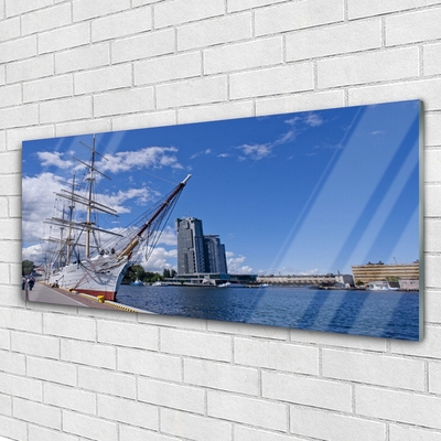 Akril üveg kép Boat Sea Town Landscape
