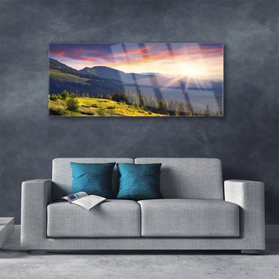 Akril üveg kép Sun Mountain Forest Landscape