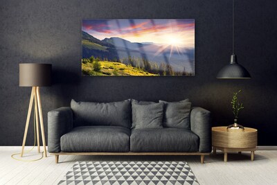 Akril üveg kép Sun Mountain Forest Landscape