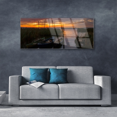 Akril üveg kép Boat Sea Grass Landscape