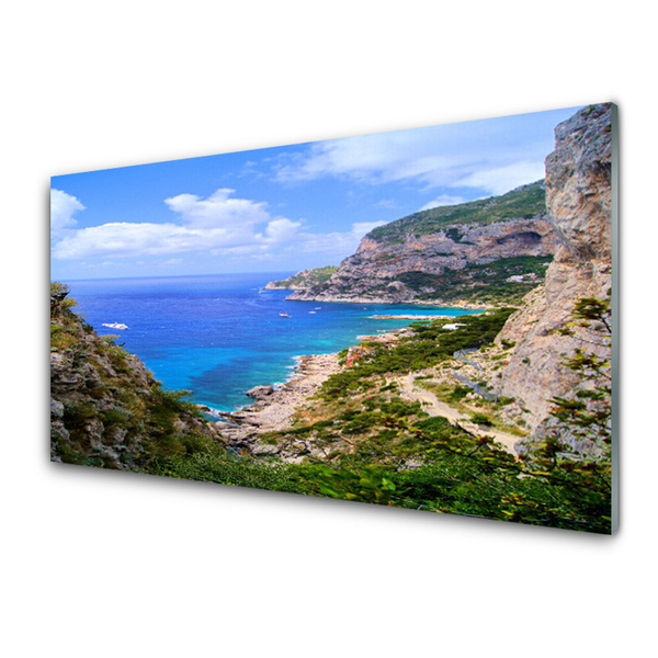 Konyhai üveg fali panel Sea beach hegyi táj