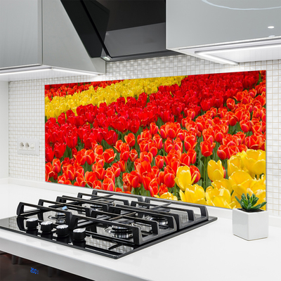 Konyhai üveg fali panel Tulipán virágok
