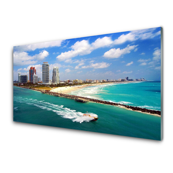 Konyhai üveg fali panel Ocean city beach landscape