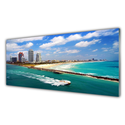 Konyhai üveg fali panel Ocean city beach landscape