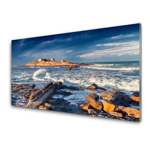 Konyhai üveg panel Sea stones landscape