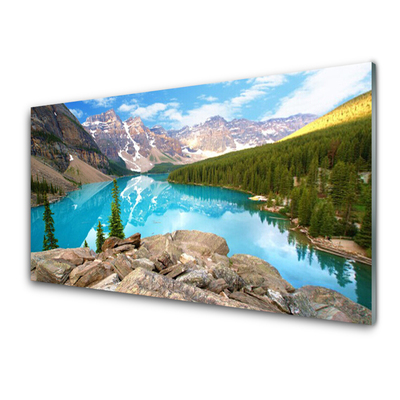 Konyhai üveg fali panel Mountain lake nature