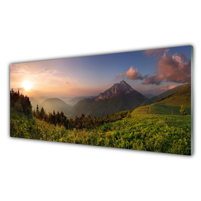 Konyhai üveg fali panel Mount forest nature
