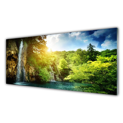 Konyhai falvédő panel Waterfall fák landscape
