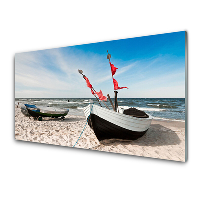 Konyhai üveg panel Boat beach landscape