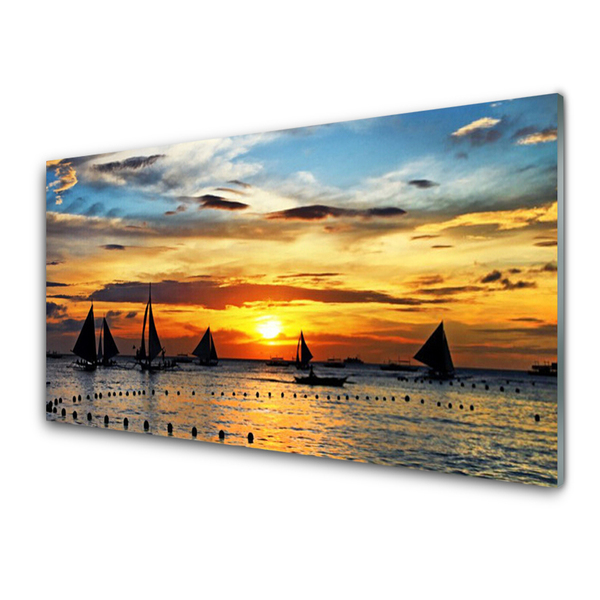 Konyhai dekor panel Tengeri hajók sun landscape