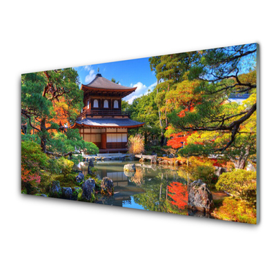 Konyhai üveg fali panel Landscape garden japán