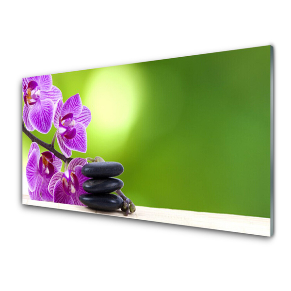 Konyhai üveg fali panel Orchideák zöld virágok
