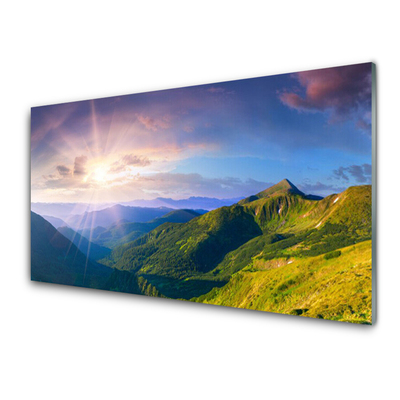 Konyhai dekor panel Sun mountain meadow landscape
