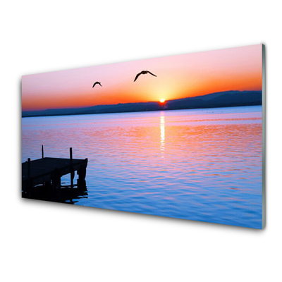 Konyhai üveg fali panel Sea pier sun landscape