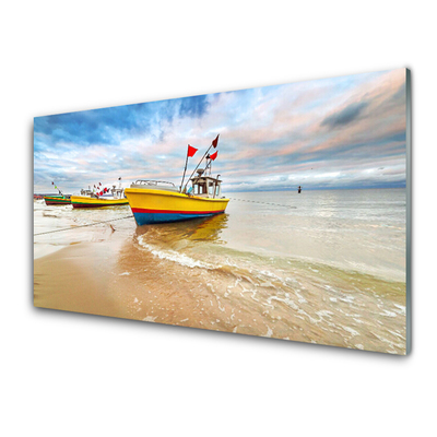 Konyhai falvédő panel Boat beach sea landscape