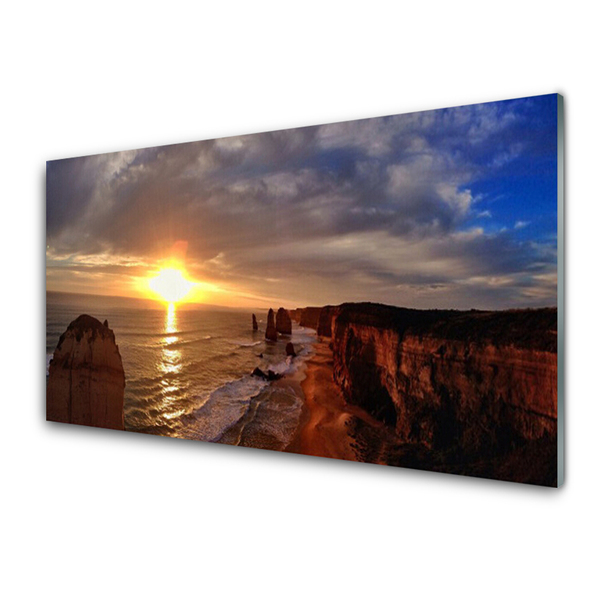 Konyhai üveg fali panel Sea sun landscape