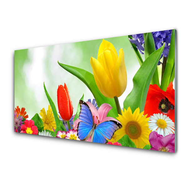 Konyhai dekor panel Butterfly flowers nature