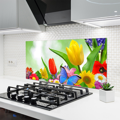 Konyhai dekor panel Butterfly flowers nature