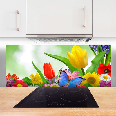 Konyhai dekor panel Butterfly flowers nature