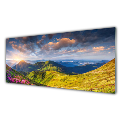 Konyhai falburkoló panel Sun mountain meadow landscape