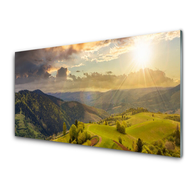 Konyhai hátfal panel Mountain meadow sunset