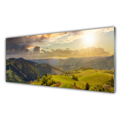 Konyhai hátfal panel Mountain meadow sunset