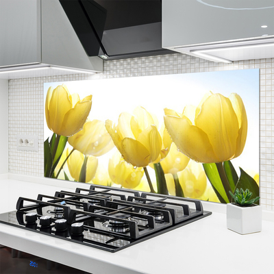 Konyhai üveg fali panel Tulipán virágok rays